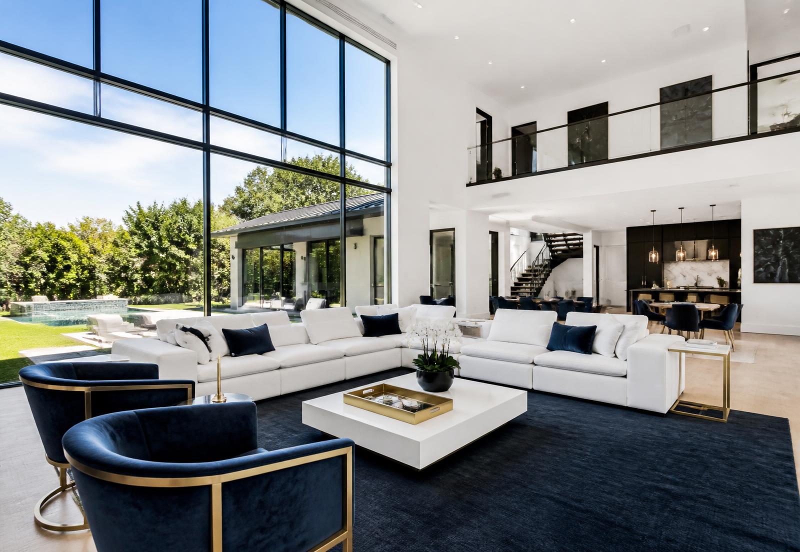Immaculate modern luxury living room cleaned by Foundation Cleaning in Dallas